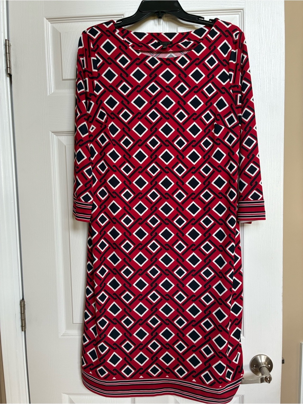 Talbots Red Geometric Long Sleeve Shift Dress
